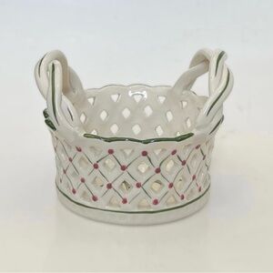 RCCL Portugal Reticulated Christmas Holly Hand Painted Portugal Basket Figurine